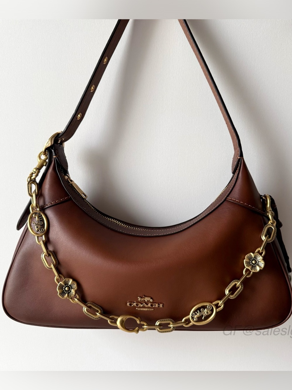 Coach Ella Small Shoulder/Crossbody Bag Burnished Gold/Redwood w/ Coach Chain